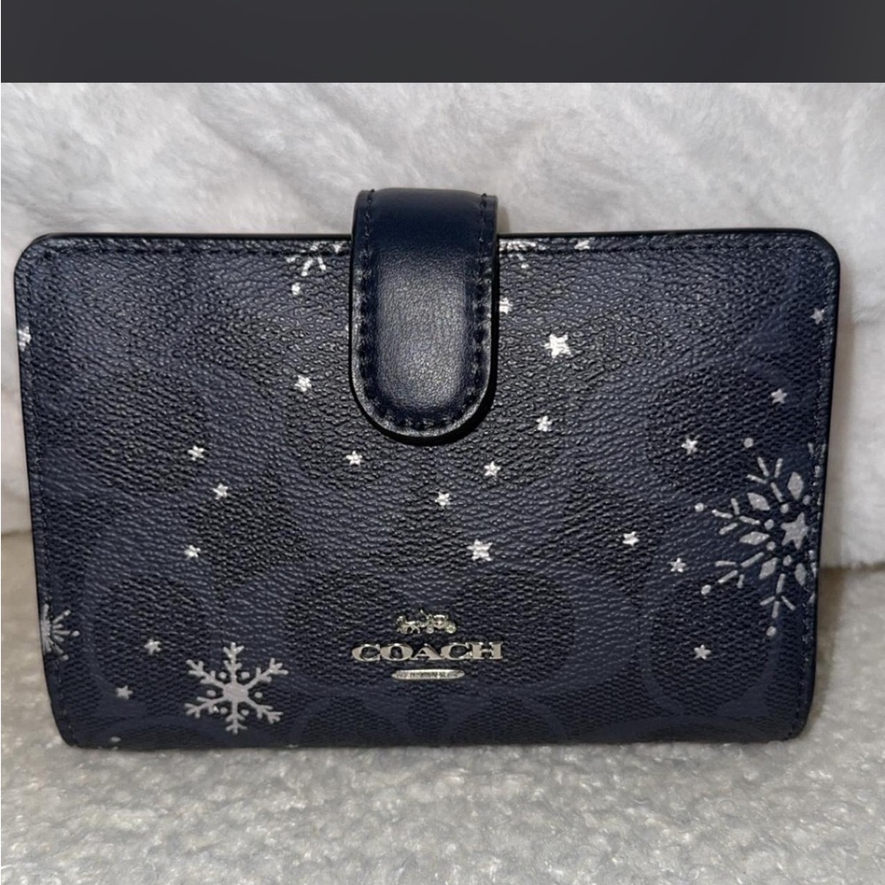 Coach Navy Snowflake Leather Wallet